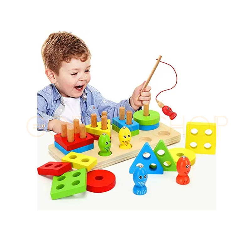 Magnetic Wooden Fishing Toy, Wooden Toy for Stacking in Shapes and Colours for Kids thumbnail 3