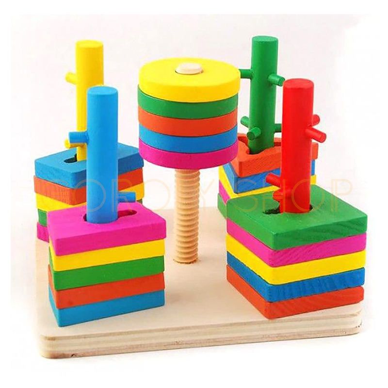 Wooden Geometry Puzzle Toy for Kids – 5 Column Shape Stacking Educational Toy thumbnail 2
