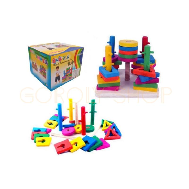 Wooden Geometry Puzzle Toy for Kids – 5 Column Shape Stacking Educational Toy thumbnail 3