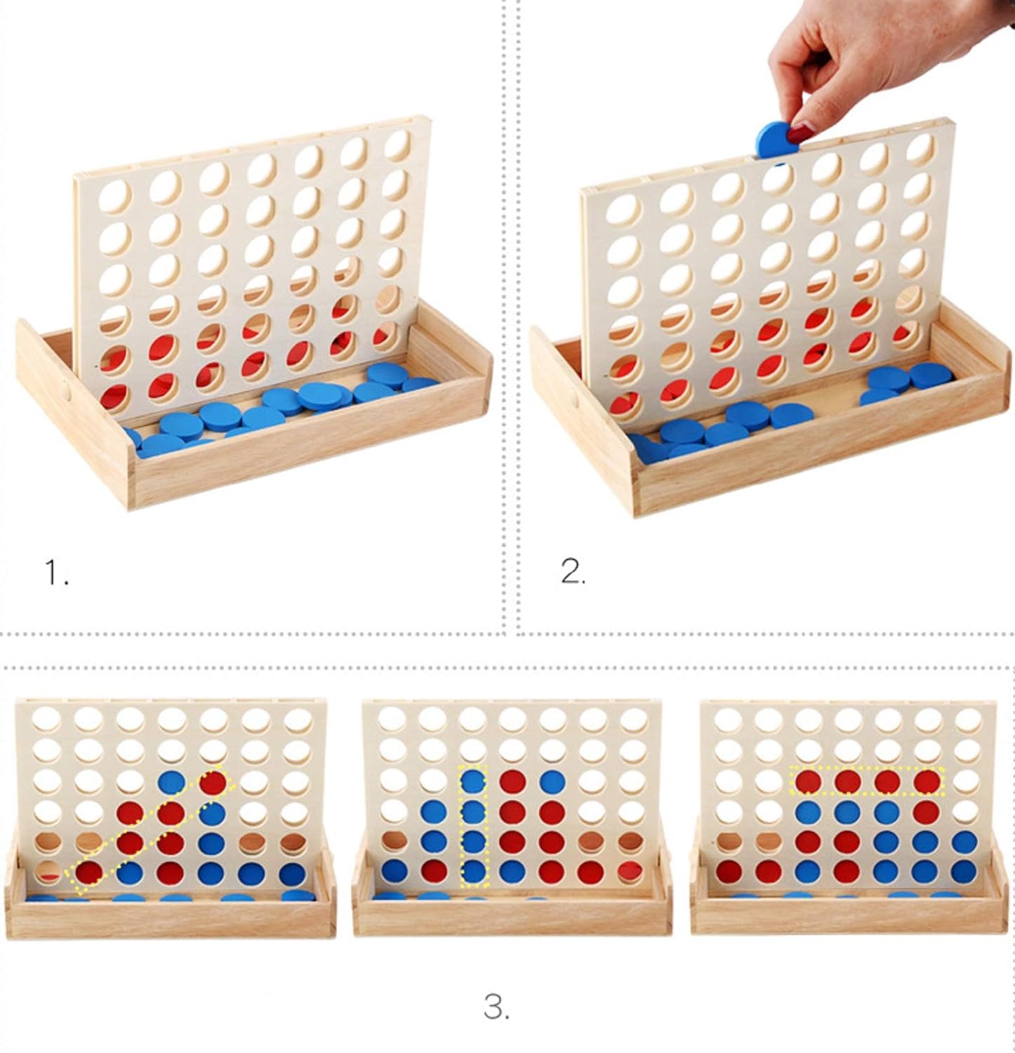 4 in a Row Wooden Board Game Foldable Line Up  Educational Toy For Kids  thumbnail 3